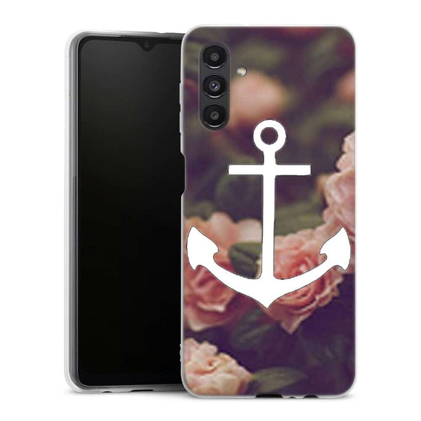 Coque Samsung Galaxy A04S ancre florale fond de roses